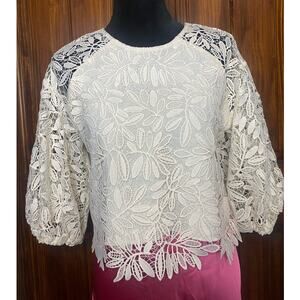 Nordstrom (NSR) Off White/Cream/Beige Floral Lace Detailed Blouse - Size SM